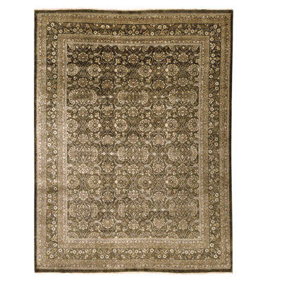 Hand Knotted Wool Area Rug in Black