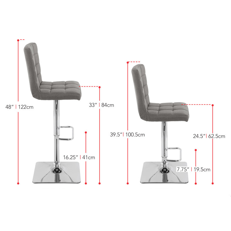 Tabouret de bar pivotant à hauteur réglable Dostie, Gris moyen