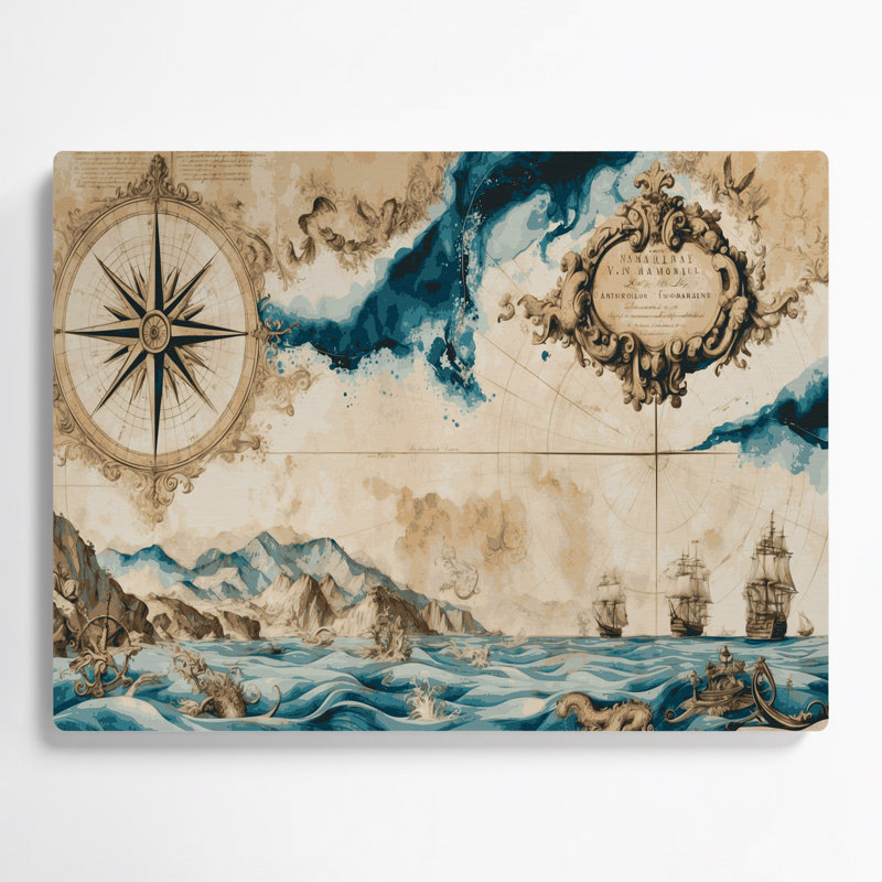«Coastal Nautical Map Plus», art mural en métal beige, H 11 po x l 14 po