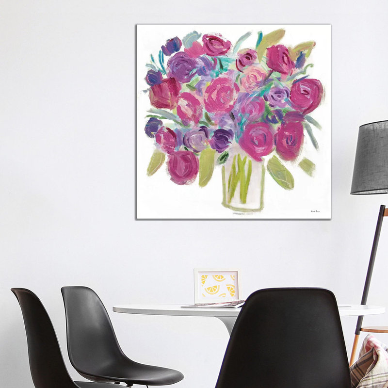 Pink Roses On White by Farida Zaman - Wrapped Canvas Painting, 93.98 cm H x 93.98 cm W