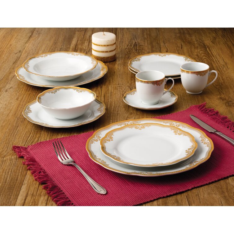 Lorren Home Trends Chloe-4 Cups and Saucers,Gold, Size: Set of 4