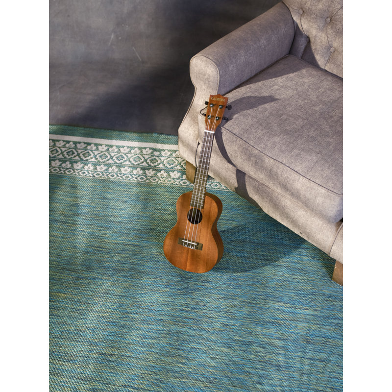 Tapis décoratif bleu oriental intérieur/extérieur Wapato, Rectangle 7 pi 10 po x 10 pi