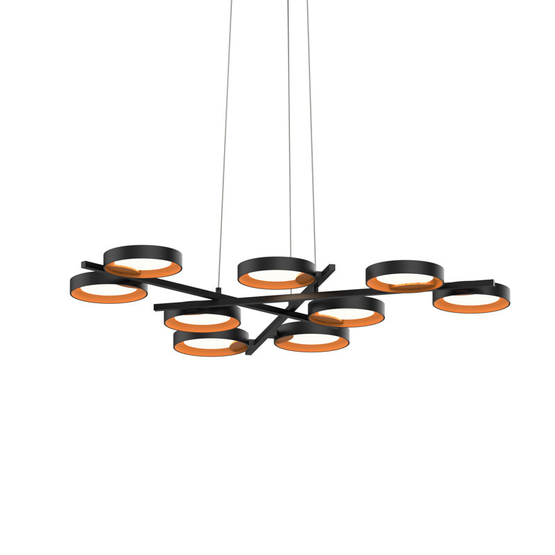 Light Guide Ring 9 - Light Dimmable LED Sputnik Novelty Chandelier, Satin Black/Apricot