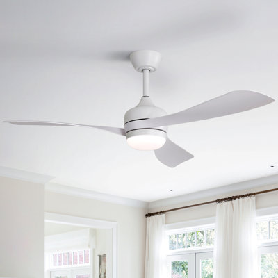 52-Inch Ceiling Fan With 3 Abs Blades,Remote Control,Reversible Dc Motor,Noiseless&Effective,3 Downrods(5/10/24-Inch) Available,Led Dimmable,All White