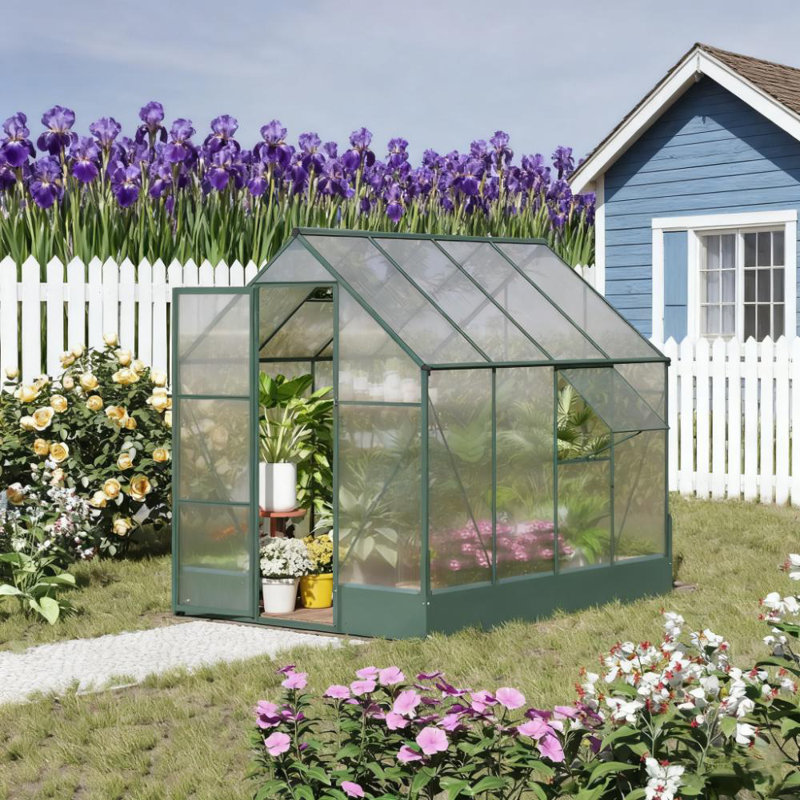Polycarbonate Greenhouse With Roof Vent And Rain Gutter