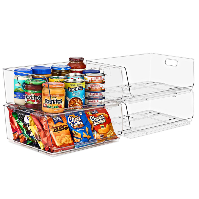 Sorbus 4 Pack Large Open Front Clear Stackable Fridge Storage Bins, 4 Pack