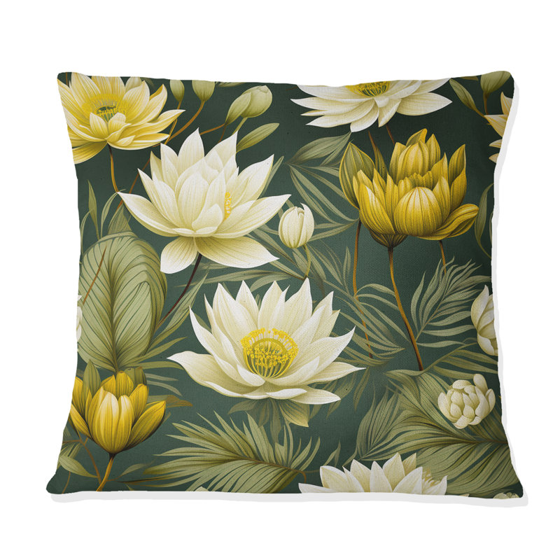 Coussin décoratif en polyester blanc et vert avec pivoines Retreat Oasis, H 18 po x l 18 po