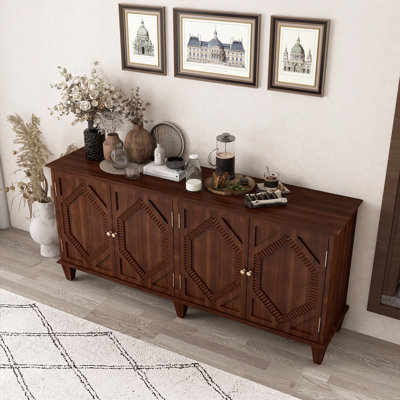 Mid Century Modern Sideboard With Symmetrical Geometric Accent Doors