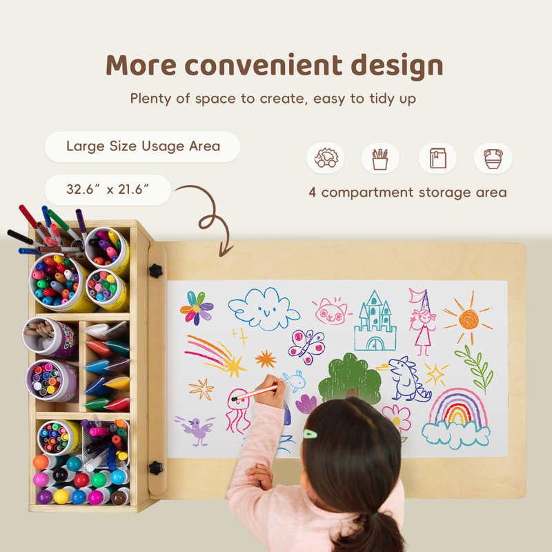 Kids Art Table And 2 Chairs, Toddler Activity Table With Large Storage Shelves