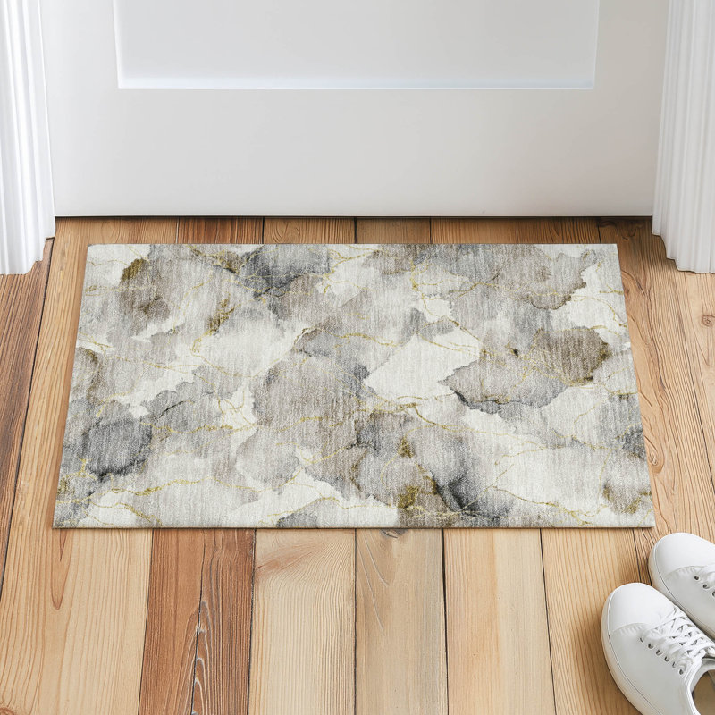Machine Washable Indoor/Outdoor Chantille ACN2591 Abstract Rug, 1'8" x 2'6", Ivory