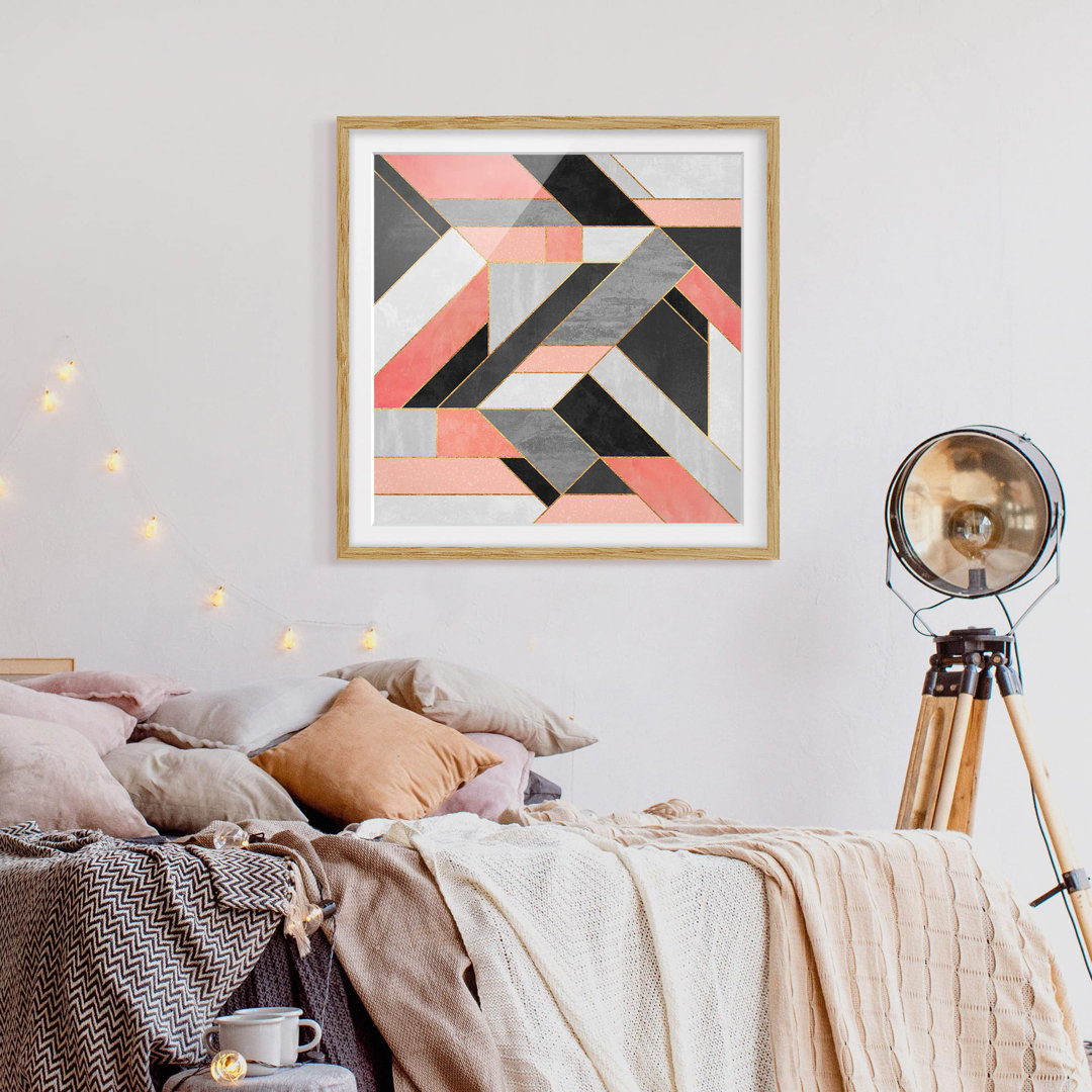 Gerahmtes Poster Geometry in Rosa/Gold