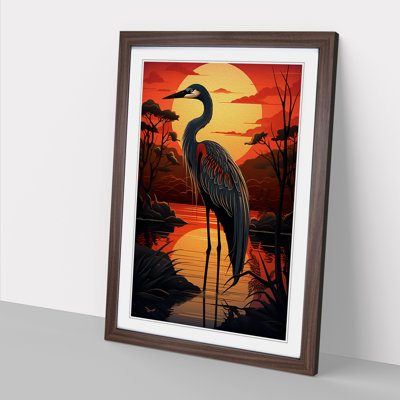 Heron Art Deco No.2 - Single Picture Frame Print on Wood