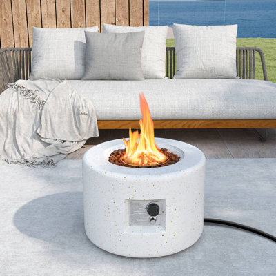 25.5" Round Terrazzo Propane Gas Fire Pit With Stainless Steel Burner & Lava Rocks