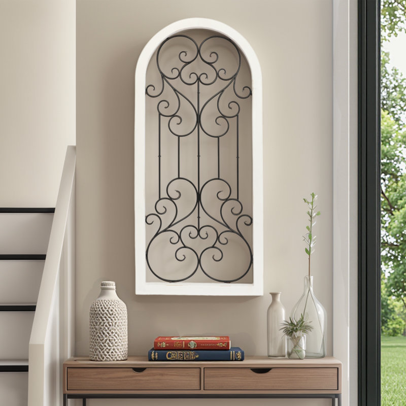 Arch Wall Decor with Metal Scrollwork