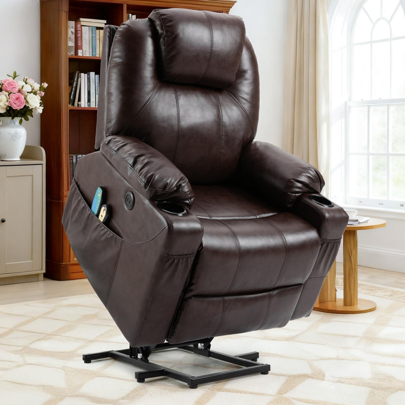  Electric Power Lift Recliner Chair With Heat & Massage For Elderly, Classic Ergonomic Single Lounge Sofa Home Theater Seat For Living Room With Side Pockets, Usb Port & 2 Cup Holders, Brown