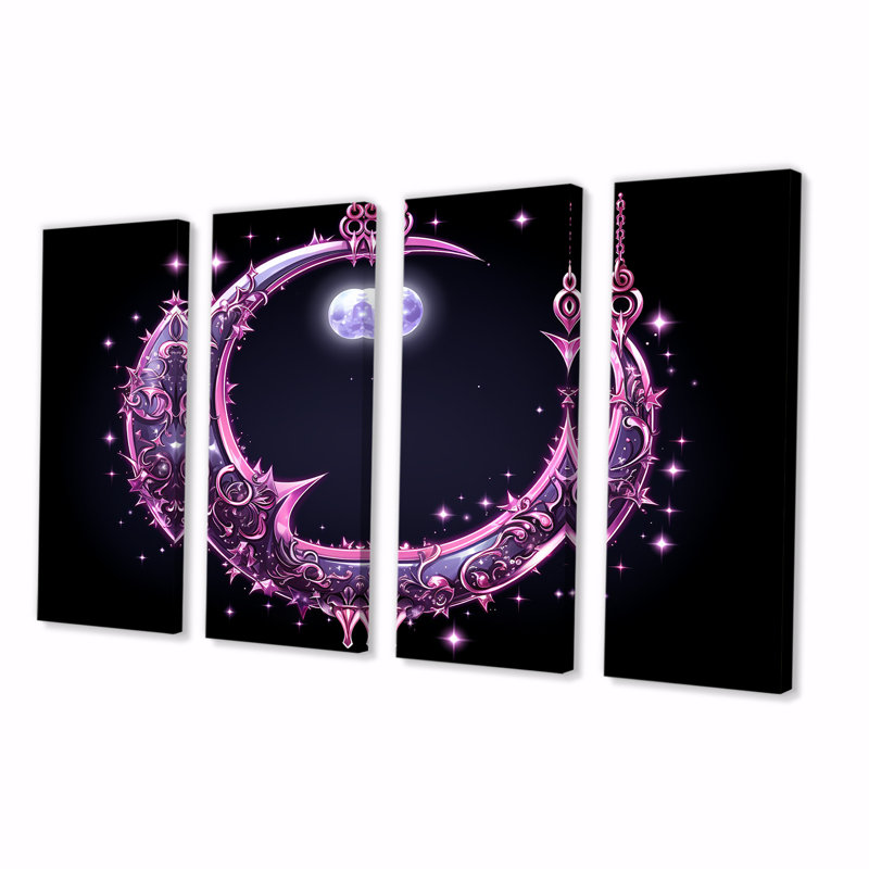 Lune mauve parsemée - Planètes, ensemble de 4 décorations murales, H 28 po x l 48 po
