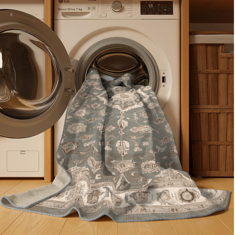 Tapis gris Afyon lavable à la machine, Carré 8 pi