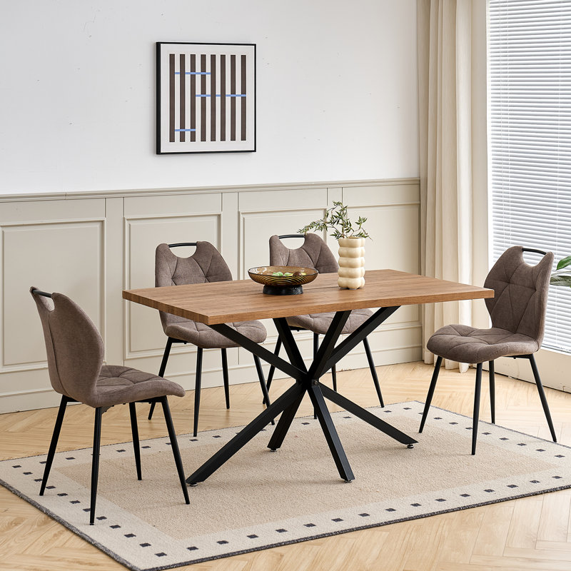 Dining Chairs - Contemporary Dining Chair - Comfortable Linen Dining Chairs - Metal Legs, Brown, 4