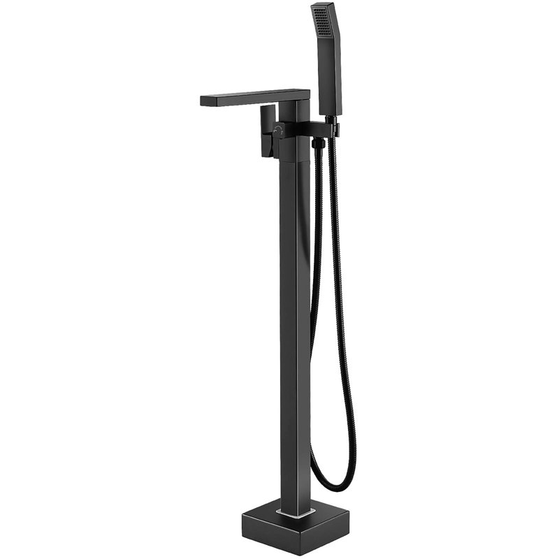 Free Standing Tub Faucet Floor Mount Tub Filler Bathroom Faucet Single Handle with Hand Shower, Matte Black