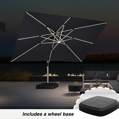 Parasol rectangulaire en porte-à-faux à DEL 120 po x 156 po avec base à roulettes