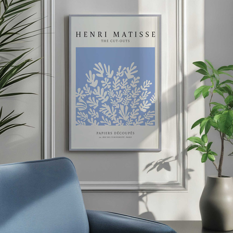 Affiche La Gerbe en bleu Matisse, Impression encadrée sans passe-partout, Or brossé, H 37,25 po x l 25,25 po