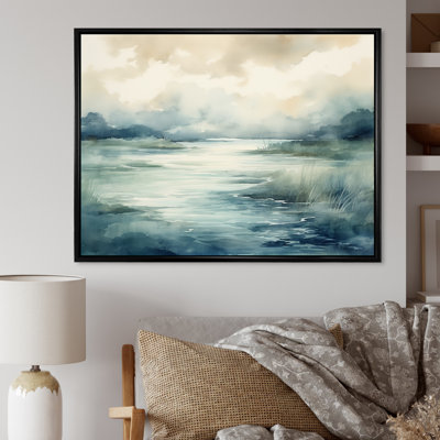 «Misty Lake Serenity», aquarelle rétro sur toile