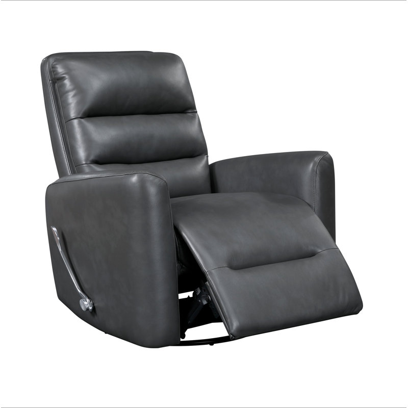 Glider Reclining Chair Swivel Motion Gray Breathable Faux Leather Upholstery Luxury Living Room Furniture, Movie Chair, Gray