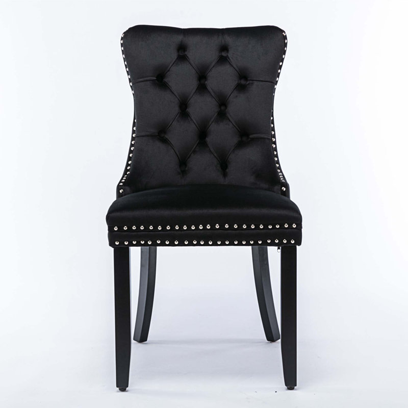 Gayna Velvet Side Chair, Black Velvet, Black