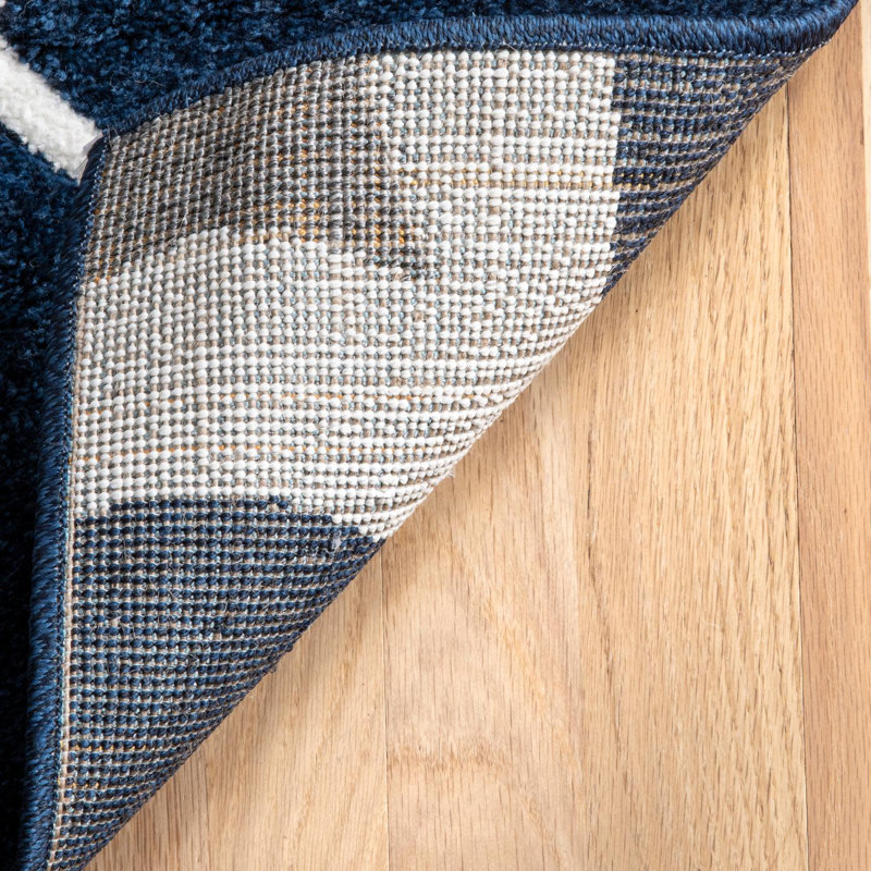 Tapis géométrique bleu marine / gris / blanc, Rectangle 4 pi x 6 pi