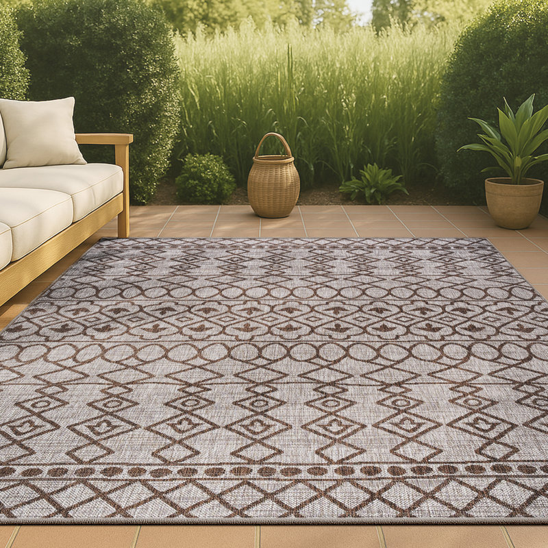 Tapis intérieur / extérieur beige / brun Ramazan Tribal Bohemian, Rectangle 3 pi 1 po x 5 pi