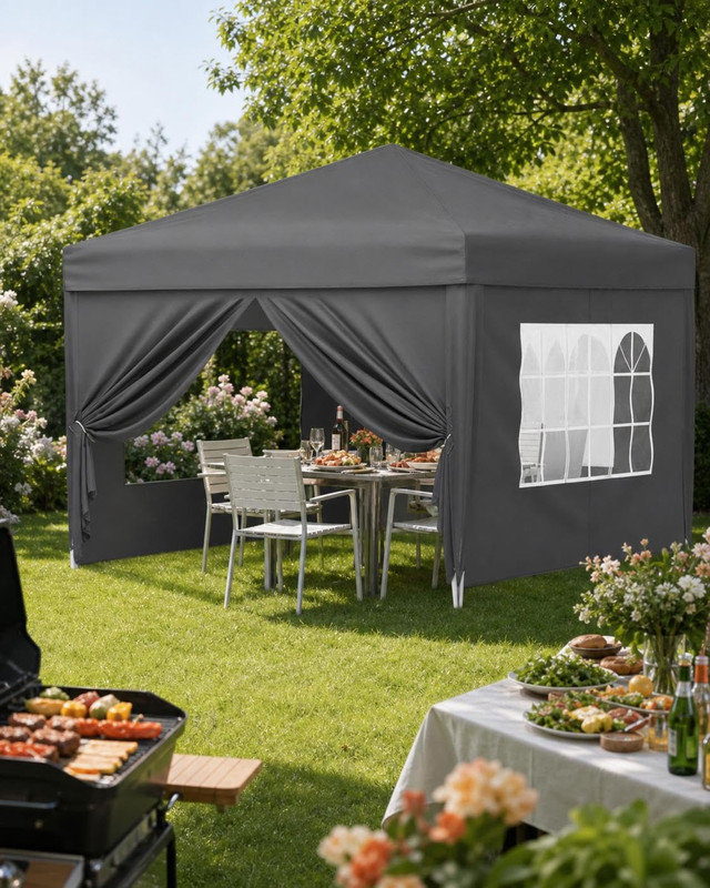 3x3m Folding Gazebo – Waterproof Pop-Up Tent with 4 Side Walls, UV Protection & Adjustable Height for Garden & Outdoor Use