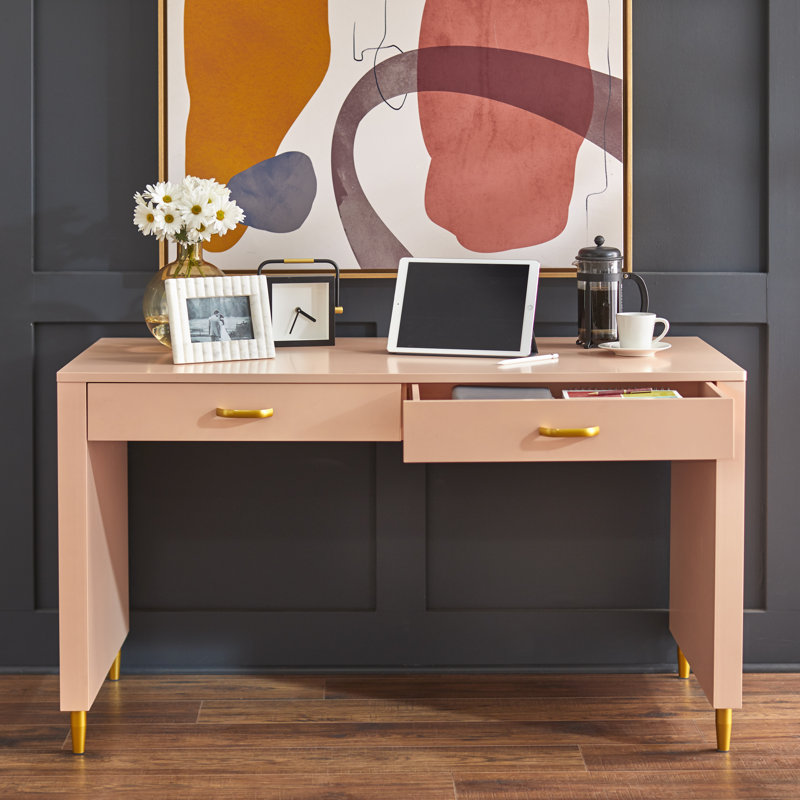 Roni Solid Wood Writing Desk, Blush Pink