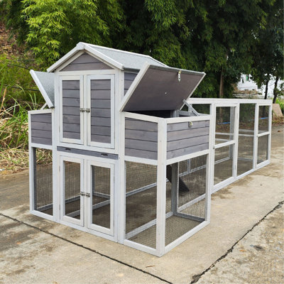 Poulailler très grand 150 po - poulailler d'extérieur en bois avec fil de métal noir antirouille, 2 boîtes de nidification, 5 perchoirs pour la volaille, cage à poulet sécurisée et durable