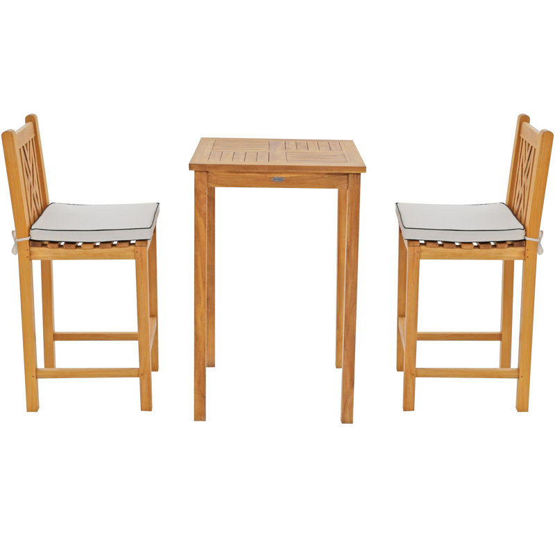 Outdoor 3 - Piece Teak Dining Set with Cushions, 27" L x 27" W x 43" H