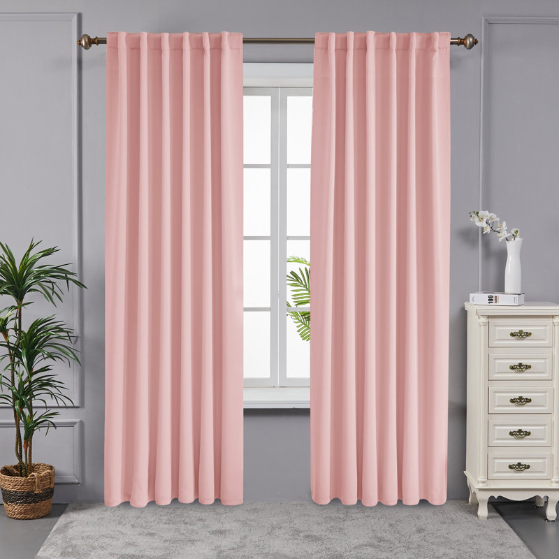 Taburao Back Tab Room Darkening Curtain Pair, 42" W x 72" L, Coral Pink