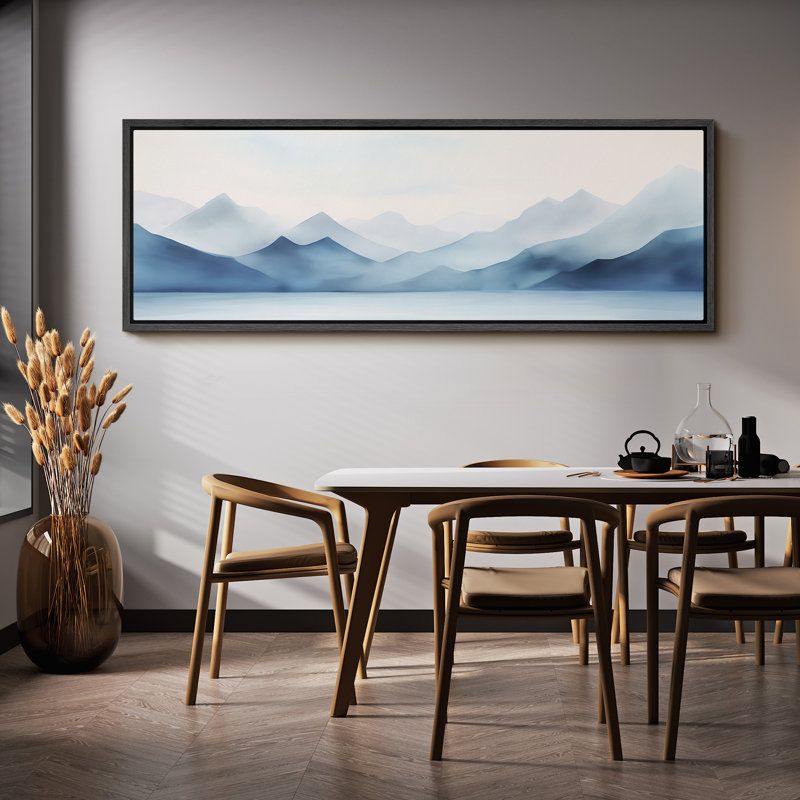 «Minimal Landscape Tranquil Hues Soft Blue Mountain Range», reproduction sur toile encadrée, H 20 po x l 60 po