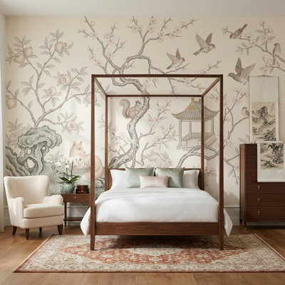 Chinoiserie Wallpaper Floral Branches Birds Removable Wall Decor