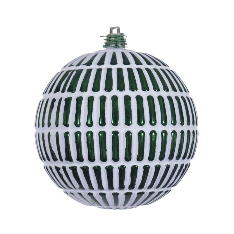 Etch Lines White Brush Ornament Set. Includes 4 pieces per bag., Emerald Green, 4" H x 4" W x 4" D