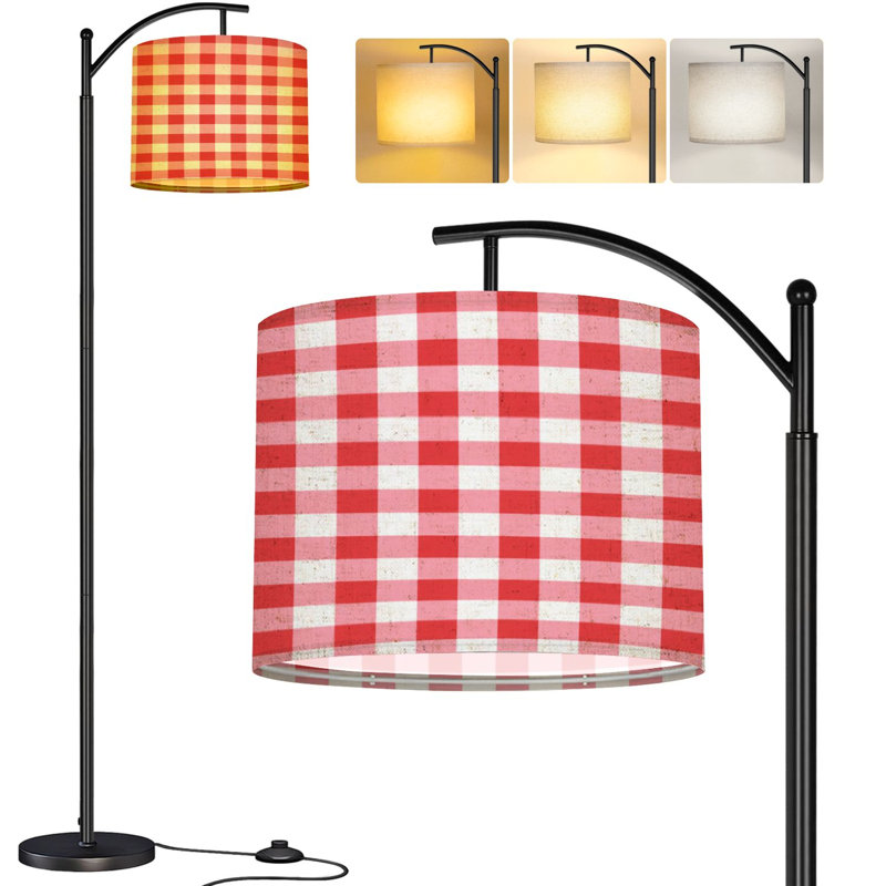  Lampe sur pied arc rouge vichy blanc à motif damier pour couverture de pique-nique