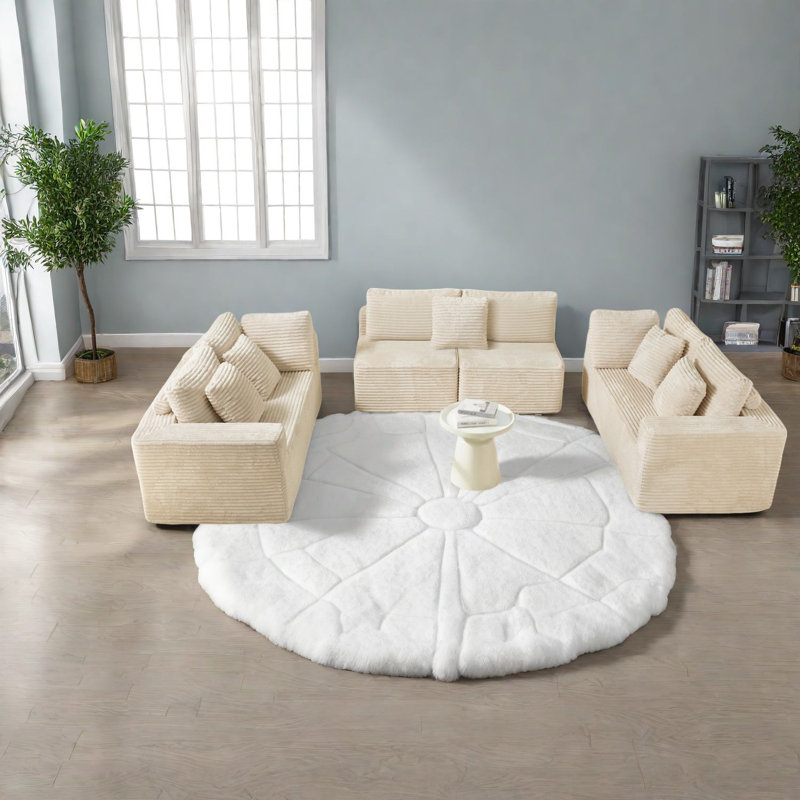 Canapé modulaire peu encombrant, en polyester beige, idéal pour les salons modernes