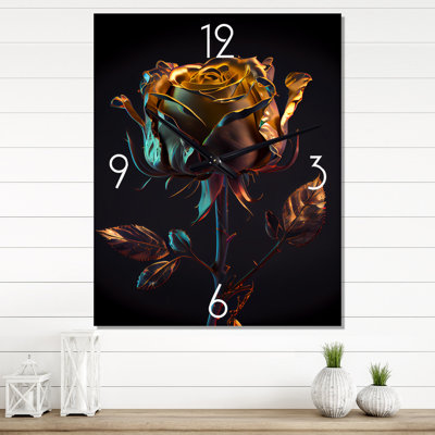 Glam Golden Rose I - Floral Rose Wall Clock