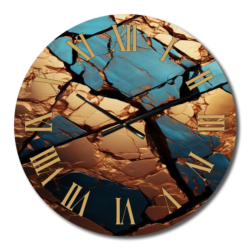 Horloge murale en métal bleu sarcelle et or, Moyenne