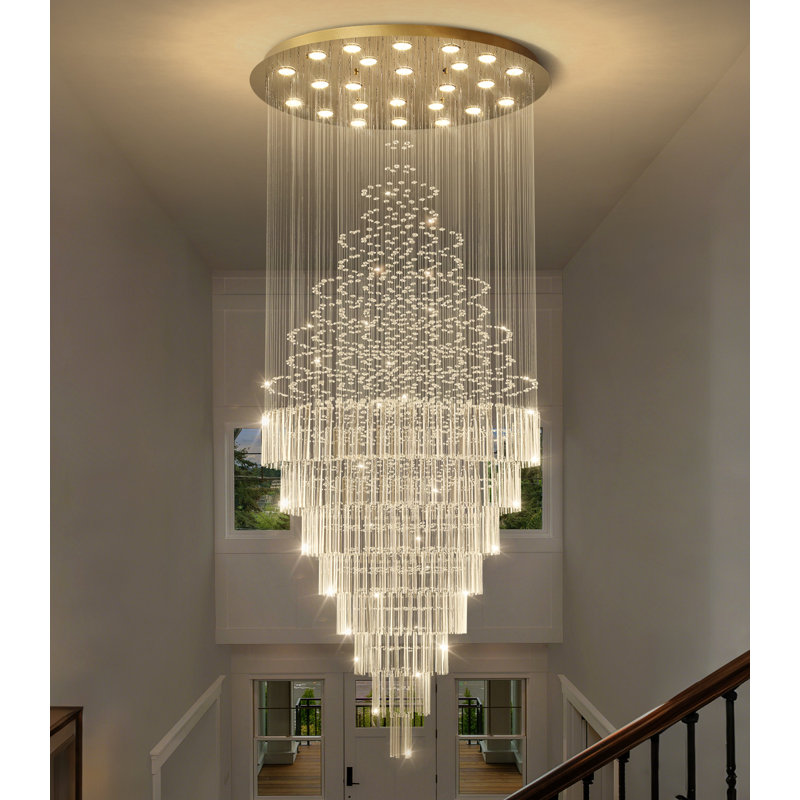 Lustre en cristal pour plafonds hauts dorés, Doré