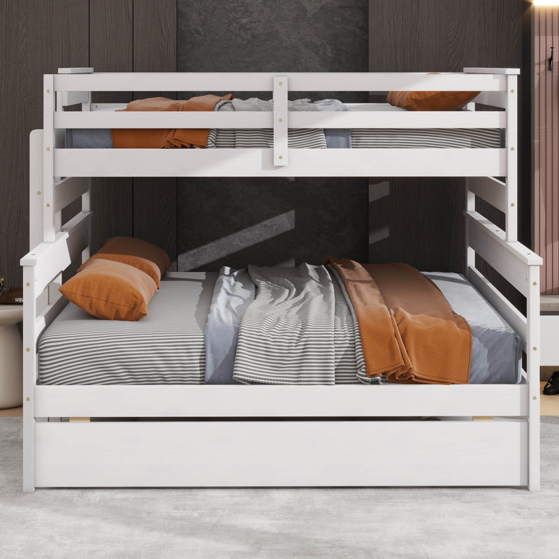 Lit superposé simple au-dessus d'un lit double avec lit escamotable Wood, Blanc