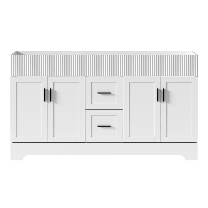 Base de meuble-lavabo double 60 po seulement, comptoir de lavabo non inclus, White
