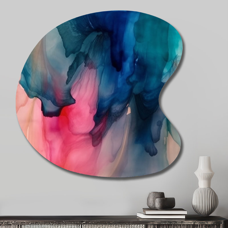 Blue and Pink Watercolor Mix - Abstract Drop Shape Assymterical Metal Wall Art, H 27 po x l 27 po
