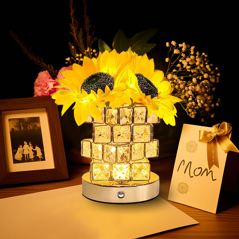 Sunflower Table Lamp Gift for Women USB Rechargeable Touch Control Dimmable Night Light for Bedroom Home Decor