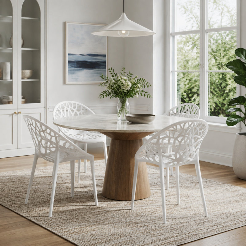 Chaises d'appoint empilables en plastique à découpe florale pour patio et salle à manger, usage intérieur et extérieur (paquet de 4)