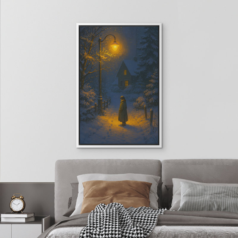 Hiver, art mural, impression sur toile encadrée, décoration de Noël, H 24 po x l 16 po, Blanc