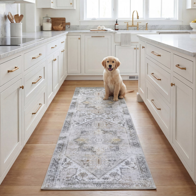 Delvalle Oriental Beige/Gray Area Rug, Runner 2'6" x 8'